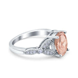 Oval Art Deco Wedding Engagement Bridal Ring Accent Vintage Round Simulated Cubic Zirconia 925 Sterling Silver