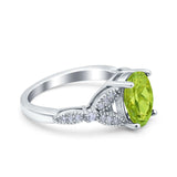 Oval Art Deco Wedding Engagement Bridal Ring Accent Vintage Round Simulated Cubic Zirconia 925 Sterling Silver