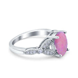 Oval Art Deco Wedding Engagement Bridal Ring Accent Vintage Round Simulated Cubic Zirconia 925 Sterling Silver