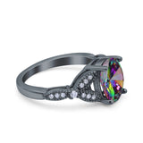 Oval Art Deco Wedding Engagement Bridal Ring Accent Vintage Round Simulated Cubic Zirconia 925 Sterling Silver