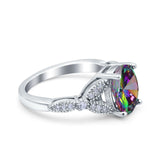 Oval Art Deco Wedding Engagement Bridal Ring Accent Vintage Round Simulated Cubic Zirconia 925 Sterling Silver