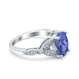 Oval Art Deco Wedding Engagement Bridal Ring Accent Vintage Round Simulated Cubic Zirconia 925 Sterling Silver