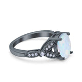 Oval Art Deco Wedding Engagement Bridal Ring Accent Vintage Round Simulated Cubic Zirconia 925 Sterling Silver