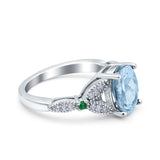 Oval Green Emerald Art Deco Wedding Engagement Bridal Ring Accent Vintage Round Simulated Cubic Zirconia 925 Sterling Silver