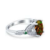 Oval Green Emerald Art Deco Wedding Engagement Bridal Ring Accent Vintage Round Simulated Cubic Zirconia 925 Sterling Silver