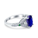 Oval Green Emerald Art Deco Wedding Engagement Bridal Ring Accent Vintage Round Simulated Cubic Zirconia 925 Sterling Silver