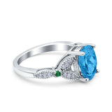 Oval Green Emerald Art Deco Wedding Engagement Bridal Ring Accent Vintage Round Simulated Cubic Zirconia 925 Sterling Silver