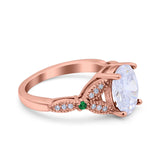 Oval Green Emerald Art Deco Wedding Engagement Bridal Ring Accent Vintage Round Simulated Cubic Zirconia 925 Sterling Silver