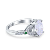 Oval Green Emerald Art Deco Wedding Engagement Bridal Ring Accent Vintage Round Simulated Cubic Zirconia 925 Sterling Silver