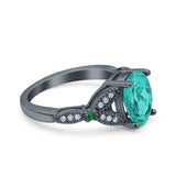 Oval Green Emerald Art Deco Wedding Engagement Bridal Ring Accent Vintage Round Simulated Cubic Zirconia 925 Sterling Silver