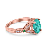 Oval Green Emerald Art Deco Wedding Engagement Bridal Ring Accent Vintage Round Simulated Cubic Zirconia 925 Sterling Silver