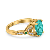 Oval Green Emerald Art Deco Wedding Engagement Bridal Ring Accent Vintage Round Simulated Cubic Zirconia 925 Sterling Silver