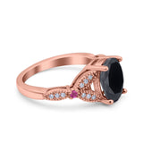 Oval Art Deco Wedding Engagement Bridal Ring Accent Vintage Round Simulated Ruby Cubic Zirconia 925 Sterling Silver
