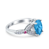 Oval Art Deco Wedding Engagement Bridal Ring Accent Vintage Round Simulated Ruby Cubic Zirconia 925 Sterling Silver