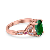 Oval Art Deco Wedding Engagement Bridal Ring Accent Vintage Round Simulated Ruby Cubic Zirconia 925 Sterling Silver