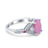 Oval Art Deco Wedding Engagement Bridal Ring Accent Vintage Round Simulated Ruby Cubic Zirconia 925 Sterling Silver