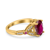 Oval Art Deco Wedding Engagement Bridal Ring Accent Vintage Round Simulated Ruby Cubic Zirconia 925 Sterling Silver