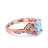 Oval Blue Aquamarine Art Deco Wedding Engagement Bridal Ring Accent Vintage Round Simulated Cubic Zirconia 925 Sterling Silver