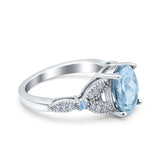 Oval Blue Aquamarine Art Deco Wedding Engagement Bridal Ring Accent Vintage Round Simulated Cubic Zirconia 925 Sterling Silver