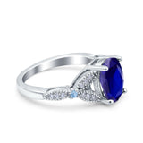 Oval Blue Aquamarine Art Deco Wedding Engagement Bridal Ring Accent Vintage Round Simulated Cubic Zirconia 925 Sterling Silver