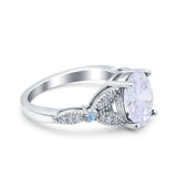 Oval Blue Aquamarine Art Deco Wedding Engagement Bridal Ring Accent Vintage Round Simulated Cubic Zirconia 925 Sterling Silver