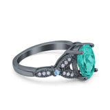 Oval Blue Aquamarine Art Deco Wedding Engagement Bridal Ring Accent Vintage Round Simulated Cubic Zirconia 925 Sterling Silver