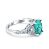 Oval Blue Aquamarine Art Deco Wedding Engagement Bridal Ring Accent Vintage Round Simulated Cubic Zirconia 925 Sterling Silver