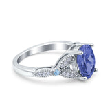 Oval Blue Aquamarine Art Deco Wedding Engagement Bridal Ring Accent Vintage Round Simulated Cubic Zirconia 925 Sterling Silver