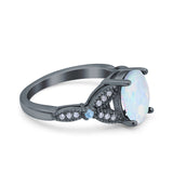 Oval Blue Aquamarine Art Deco Wedding Engagement Bridal Ring Accent Vintage Round Simulated Cubic Zirconia 925 Sterling Silver