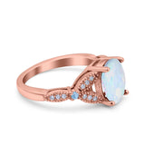 Oval Blue Aquamarine Art Deco Wedding Engagement Bridal Ring Accent Vintage Round Simulated Cubic Zirconia 925 Sterling Silver