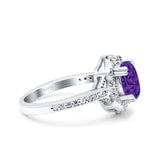 Oval Art Deco Wedding Engagement Bridal Ring Accent Vintage Round Simulated Cubic Zirconia 925 Sterling Silver