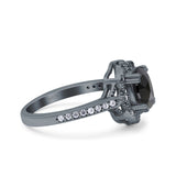 Oval Art Deco Wedding Engagement Bridal Ring Accent Vintage Round Simulated Cubic Zirconia 925 Sterling Silver