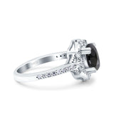 Oval Art Deco Wedding Engagement Bridal Ring Accent Vintage Round Simulated Cubic Zirconia 925 Sterling Silver