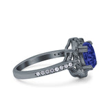 Oval Art Deco Wedding Engagement Bridal Ring Accent Vintage Round Simulated Cubic Zirconia 925 Sterling Silver