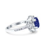 Oval Art Deco Wedding Engagement Bridal Ring Accent Vintage Round Simulated Cubic Zirconia 925 Sterling Silver