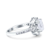 Oval Art Deco Wedding Engagement Bridal Ring Accent Vintage Round Simulated Cubic Zirconia 925 Sterling Silver
