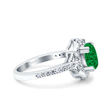 Oval Art Deco Wedding Engagement Bridal Ring Accent Vintage Round Simulated Cubic Zirconia 925 Sterling Silver