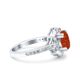 Oval Art Deco Wedding Engagement Bridal Ring Accent Vintage Round Simulated Cubic Zirconia 925 Sterling Silver