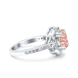 Oval Art Deco Wedding Engagement Bridal Ring Accent Vintage Round Simulated Cubic Zirconia 925 Sterling Silver
