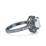 Oval Art Deco Wedding Engagement Bridal Ring Accent Vintage Round Simulated Cubic Zirconia 925 Sterling Silver