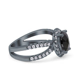 Art Deco Oval Wedding Engagement Bridal Ring Round Simulated Cubic Zirconia 925 Sterling Silver
