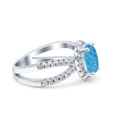 Art Deco Oval Wedding Engagement Bridal Ring Round Simulated Cubic Zirconia 925 Sterling Silver