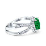Art Deco Oval Wedding Engagement Bridal Ring Round Simulated Cubic Zirconia 925 Sterling Silver