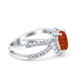 Art Deco Oval Wedding Engagement Bridal Ring Round Simulated Cubic Zirconia 925 Sterling Silver