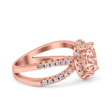 Art Deco Oval Wedding Engagement Bridal Ring Round Simulated Cubic Zirconia 925 Sterling Silver