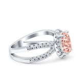 Art Deco Oval Wedding Engagement Bridal Ring Round Simulated Cubic Zirconia 925 Sterling Silver