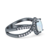 Art Deco Oval Wedding Engagement Bridal Ring Round Simulated Cubic Zirconia 925 Sterling Silver
