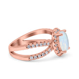 Art Deco Oval Wedding Engagement Bridal Ring Round Simulated Cubic Zirconia 925 Sterling Silver