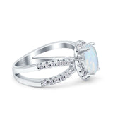 Art Deco Oval Wedding Engagement Bridal Ring Round Simulated Cubic Zirconia 925 Sterling Silver