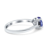 Vintage Oval Engagement Ring Triangle Black Simulated Cubic Zirconia 925 Sterling Silver